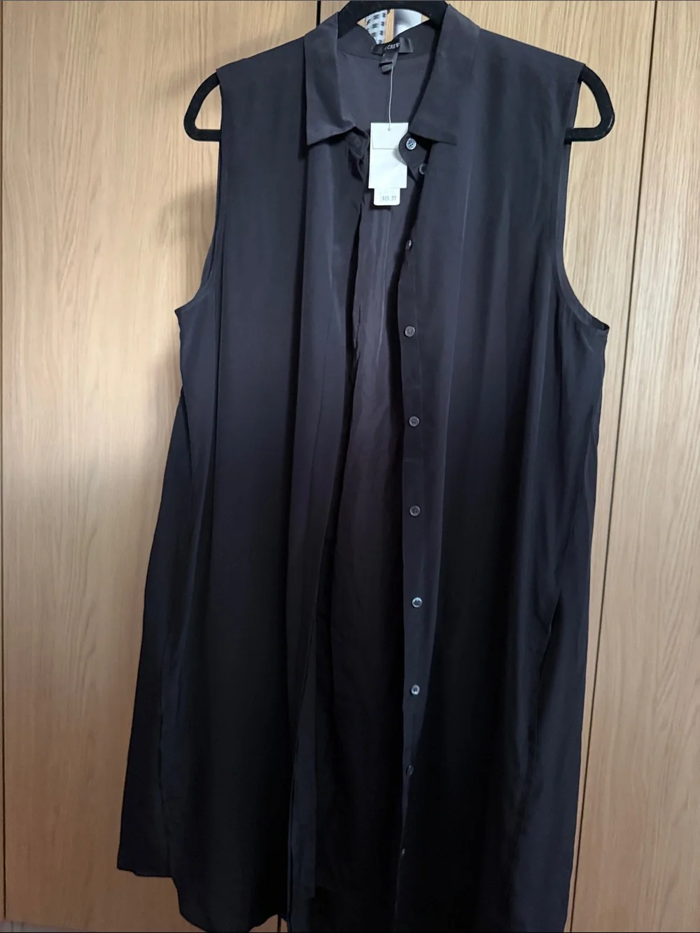 J. Crew 100% Silk Black Sleeveless Collared Tunic With Pockets